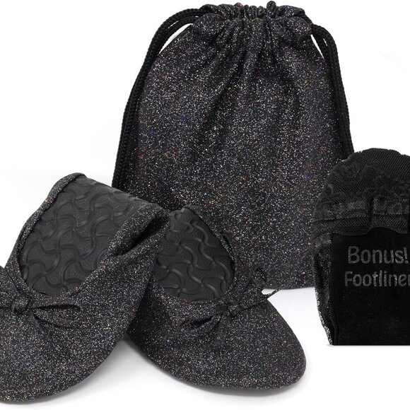 Women's Glitter PVC Foldable Ballet Flats Rubber Sole for Travel Comfort - Picture 1 of 5